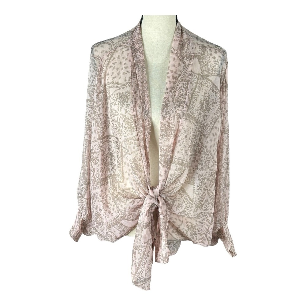 Free People Pink Long Sleeve Tie Front Blouse